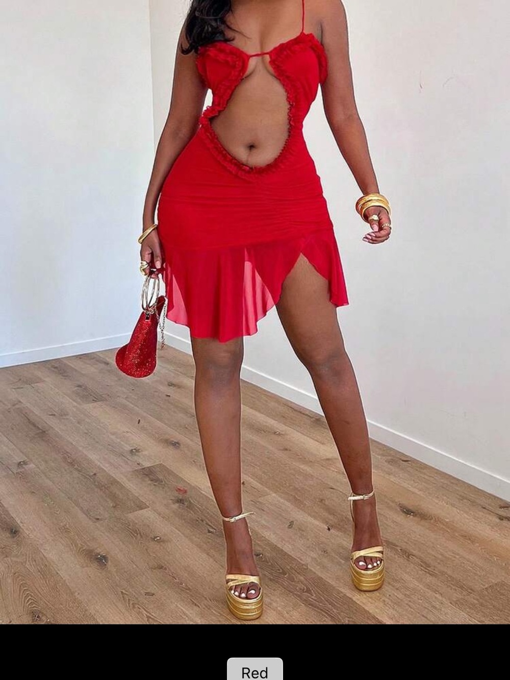 Red Cutout Ruffle Mini Dress - Picture 1 of 1